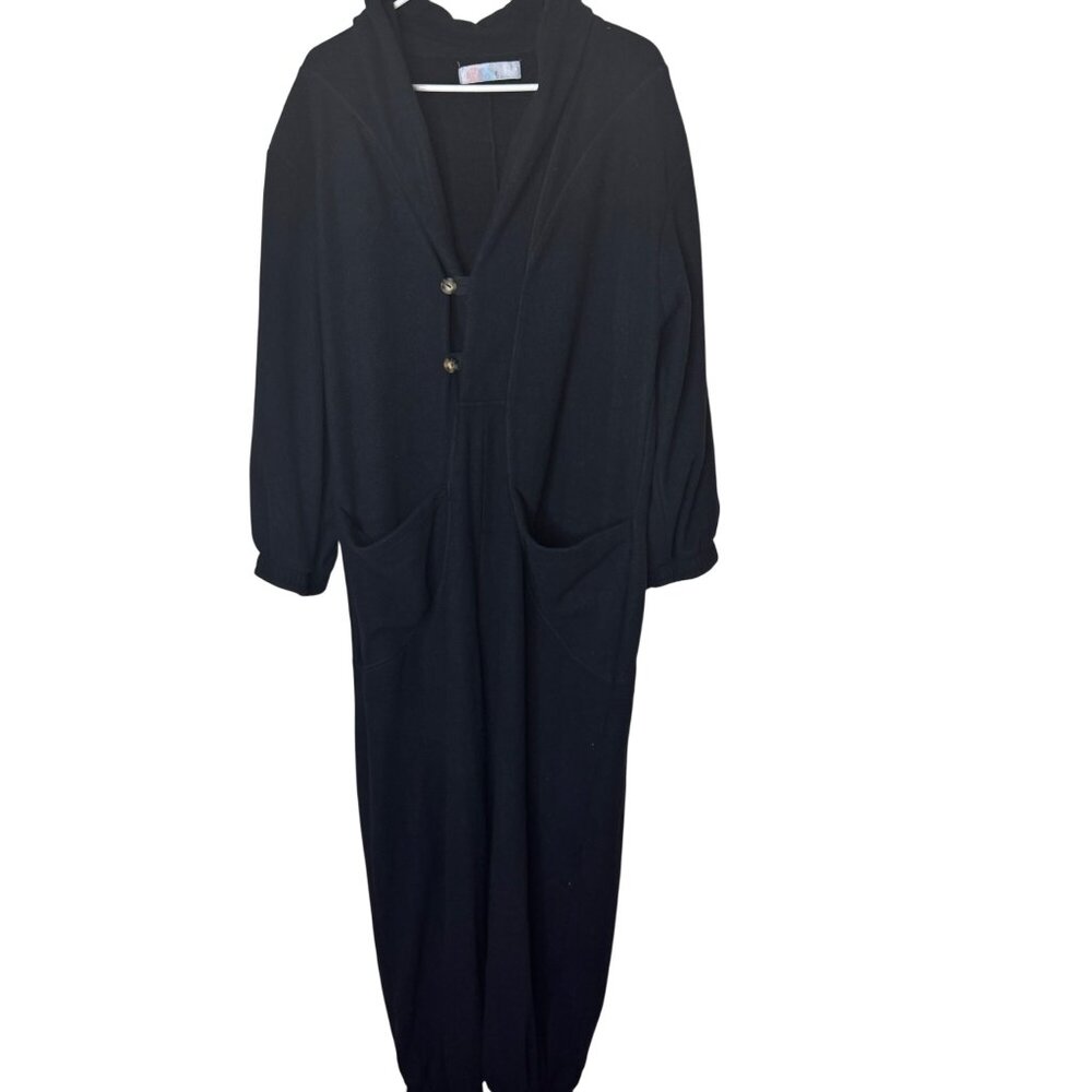 Free People Beach Black Hooded Jumpsuit Size M Oversized Pocket Boho